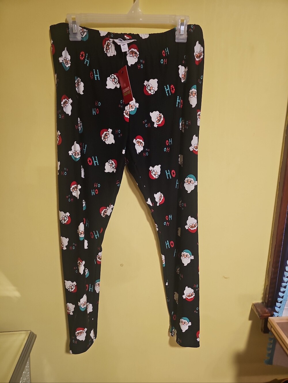 NWT Celebrate Together Women's Size Large Christmas Santa Claus Leggings HoHo